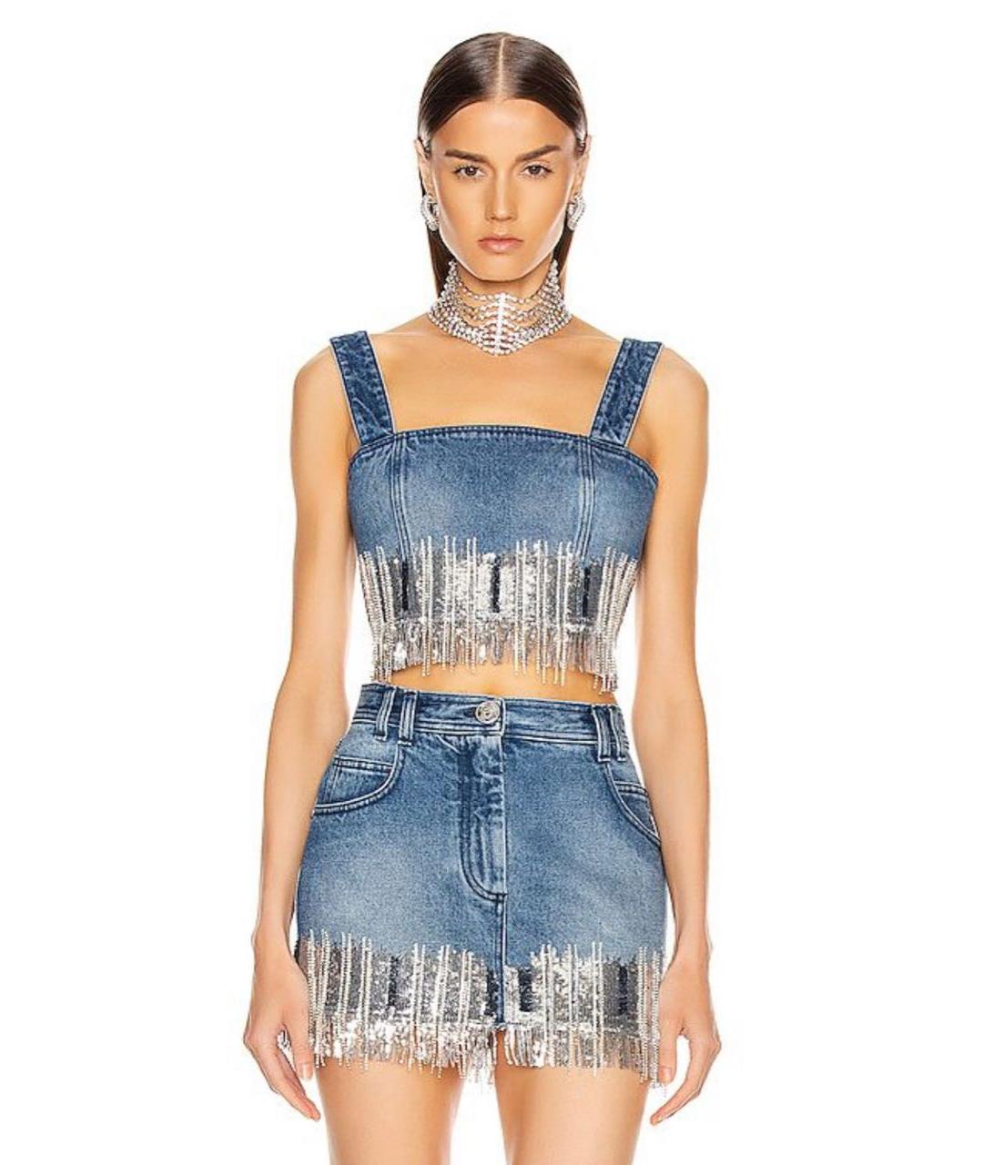 BALMAIN Синий деним костюм с юбками, фото 9