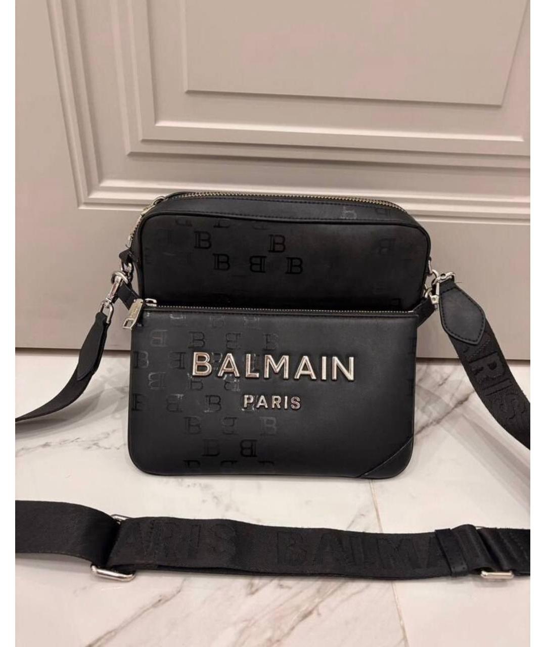 BALMAIN Черная кожаная барсетка, фото 3