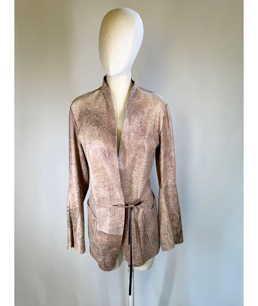 ANN DEMEULEMEESTER Бежевый кожаный жакет/пиджак, фото 7