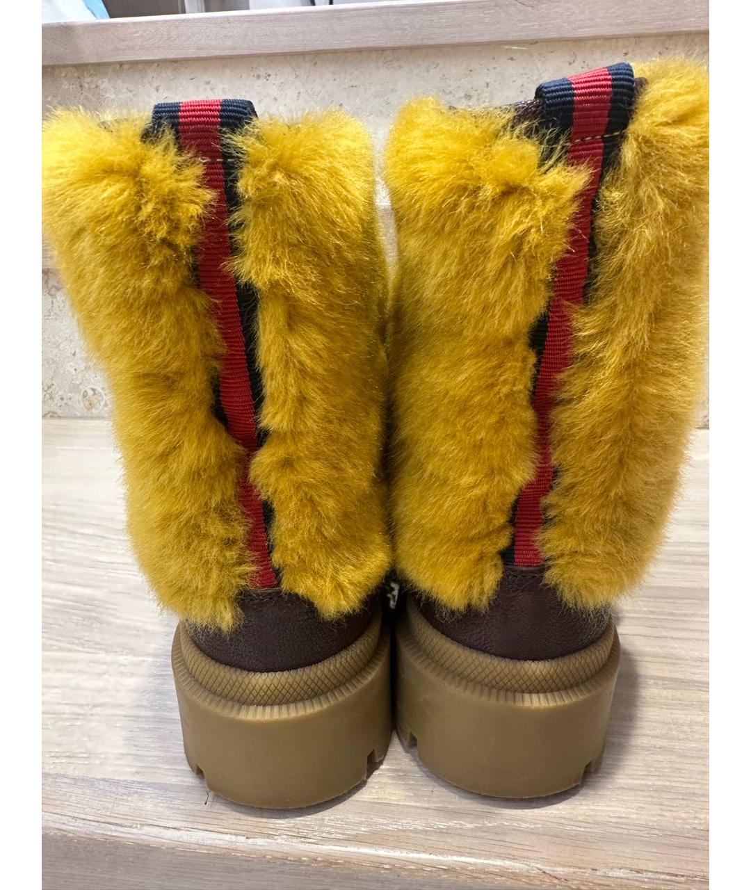 GUCCI Горчичные кожаные сапоги, фото 4