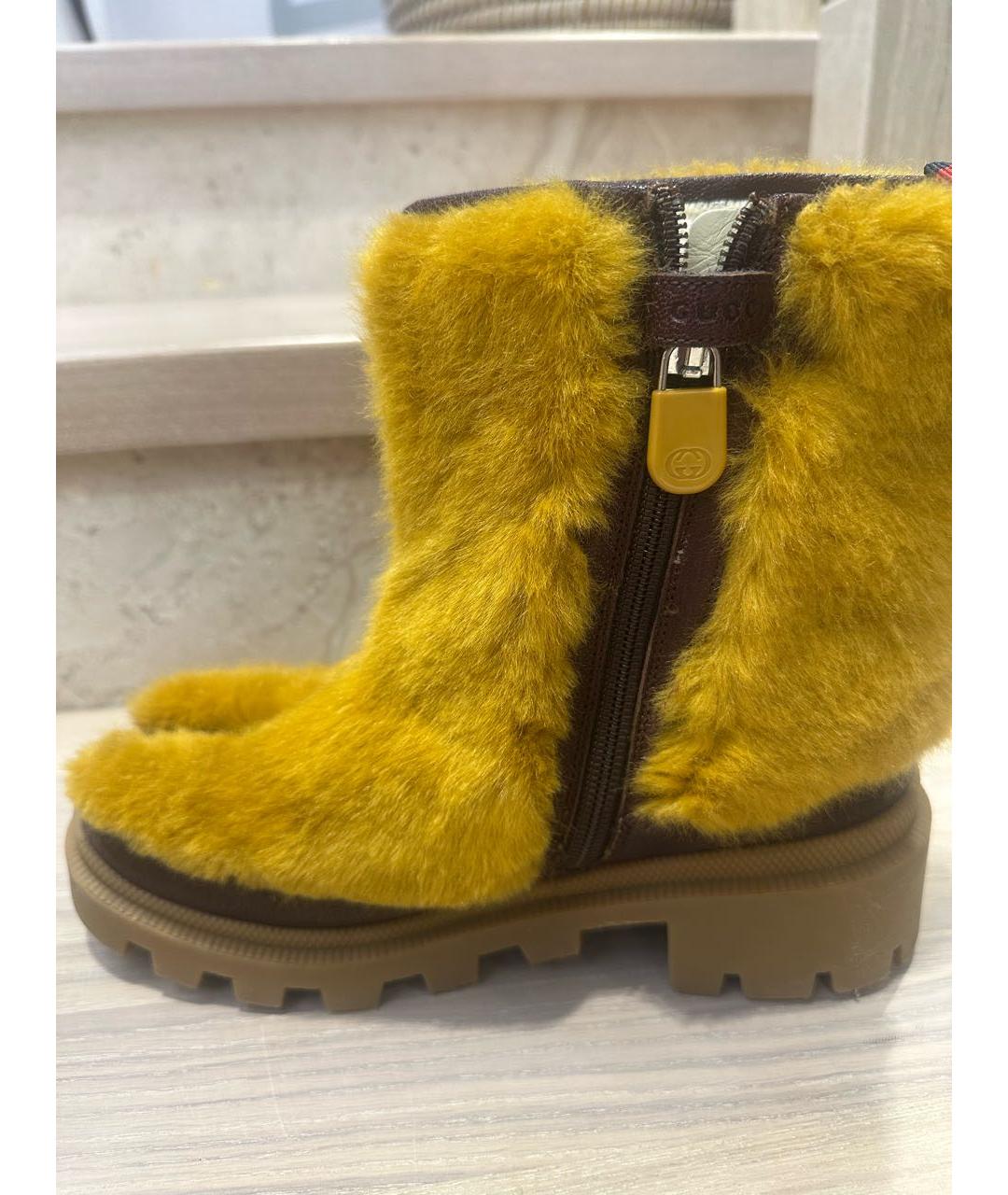 GUCCI Горчичные кожаные сапоги, фото 3