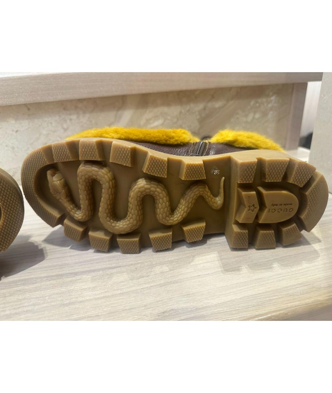 GUCCI Горчичные кожаные сапоги, фото 5