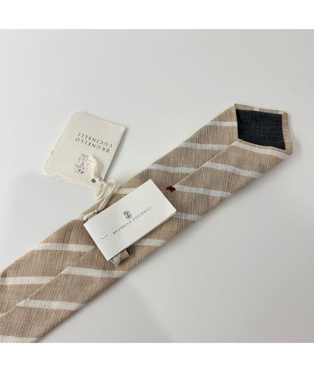 BRUNELLO CUCINELLI Бежевый тканевый галстук, фото 4