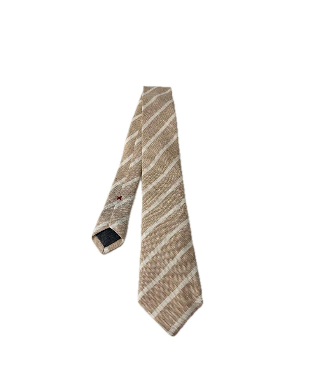 BRUNELLO CUCINELLI Бежевый тканевый галстук, фото 1