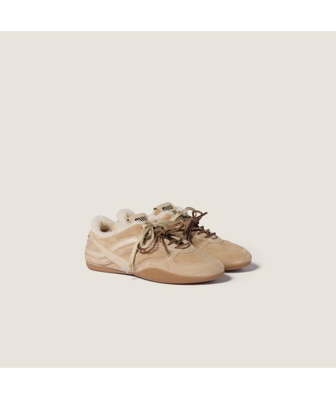 MIU MIU Бежевые замшевые кеды, фото 2