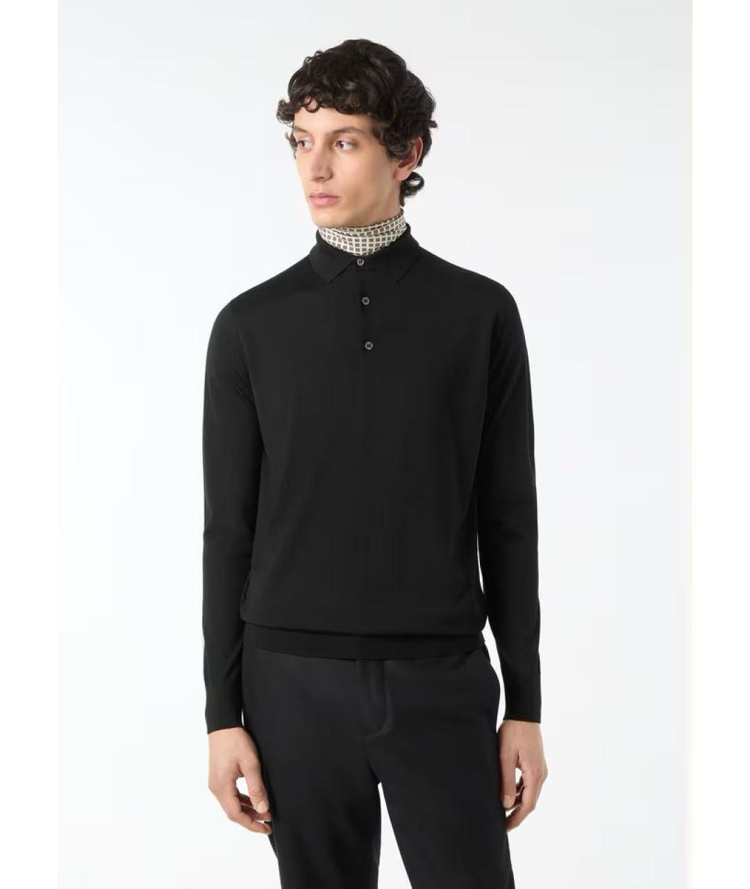 LORO PIANA Черное хлопко-шерстяное поло с длинным рукавом, фото 5
