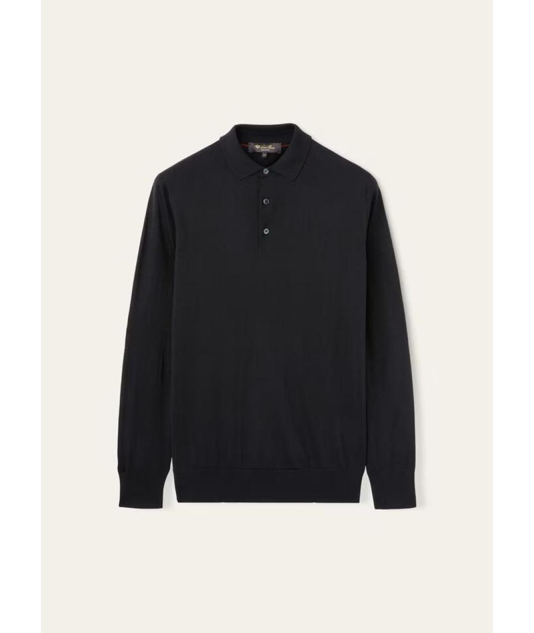 LORO PIANA Черное хлопко-шерстяное поло с длинным рукавом, фото 7
