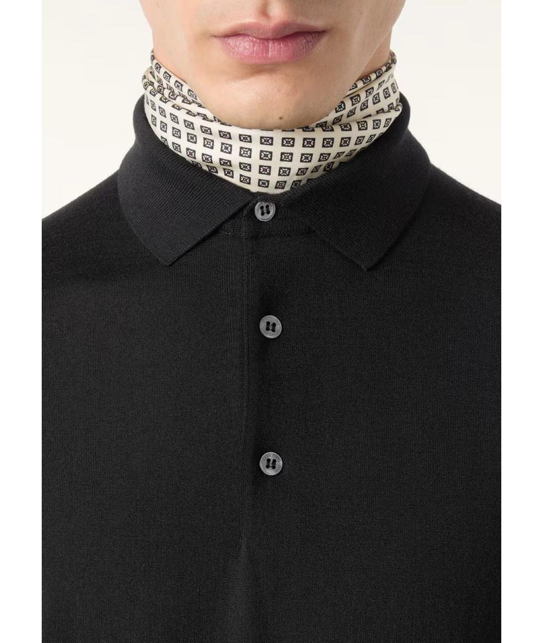 LORO PIANA Черное хлопко-шерстяное поло с длинным рукавом, фото 4