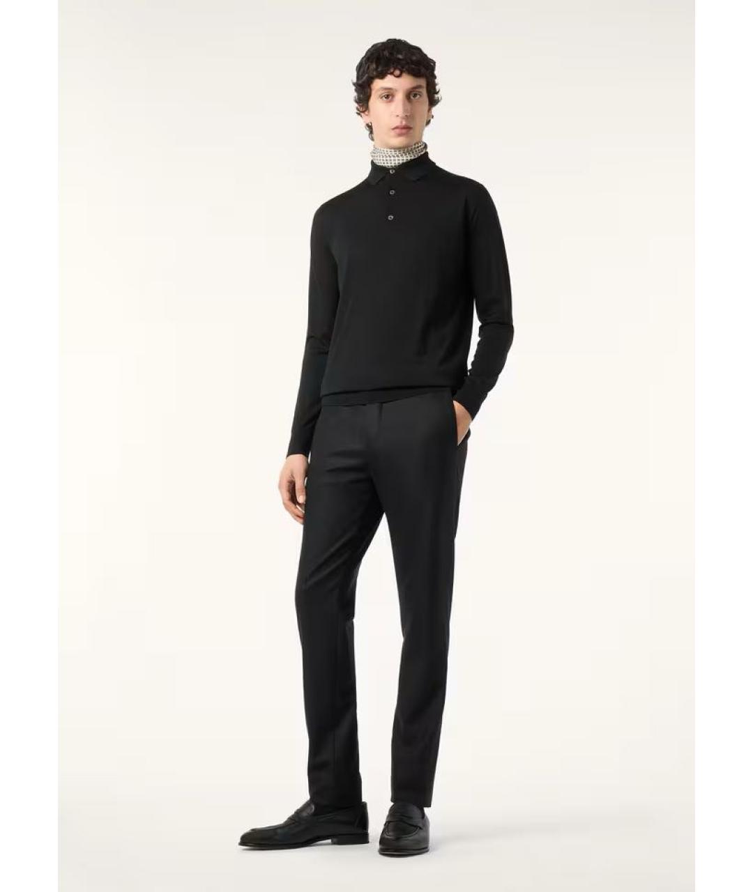 LORO PIANA Черное хлопко-шерстяное поло с длинным рукавом, фото 6