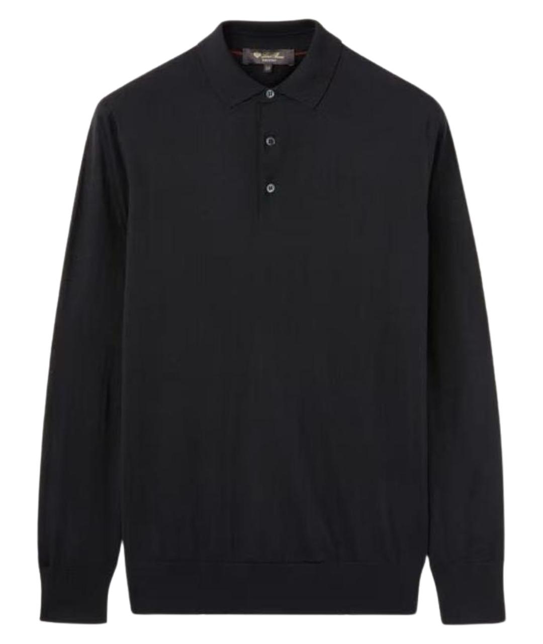 LORO PIANA Черное хлопко-шерстяное поло с длинным рукавом, фото 1