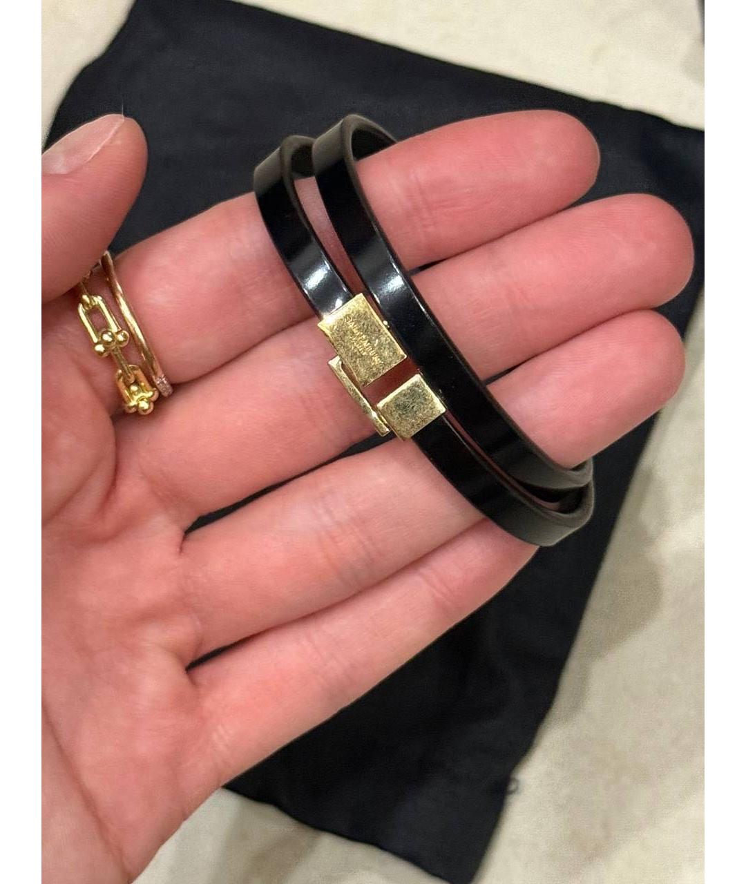 SAINT LAURENT Черный кожаный браслет, фото 5