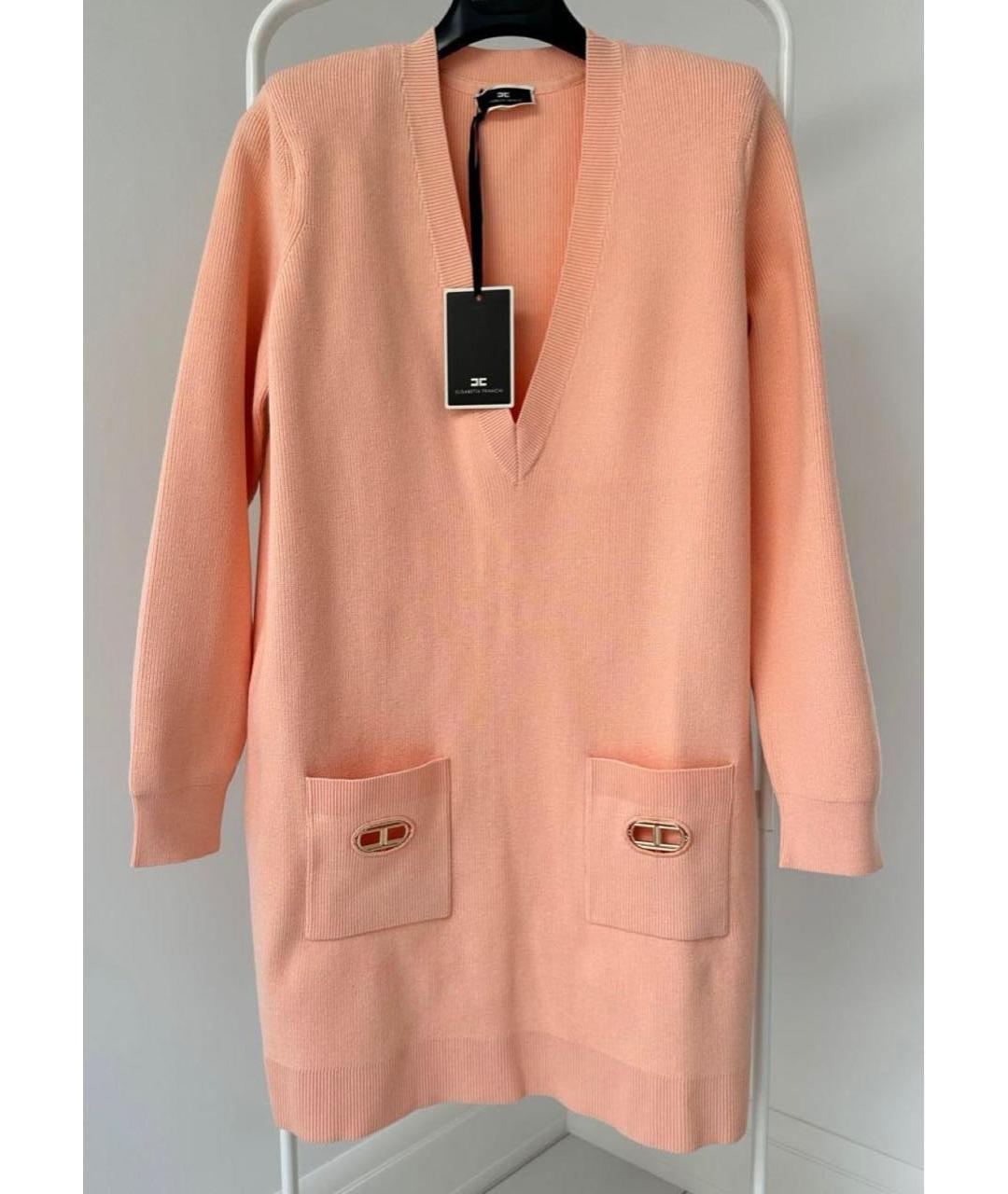 ELISABETTA FRANCHI Коралловое шерстяное повседневное платье, фото 8