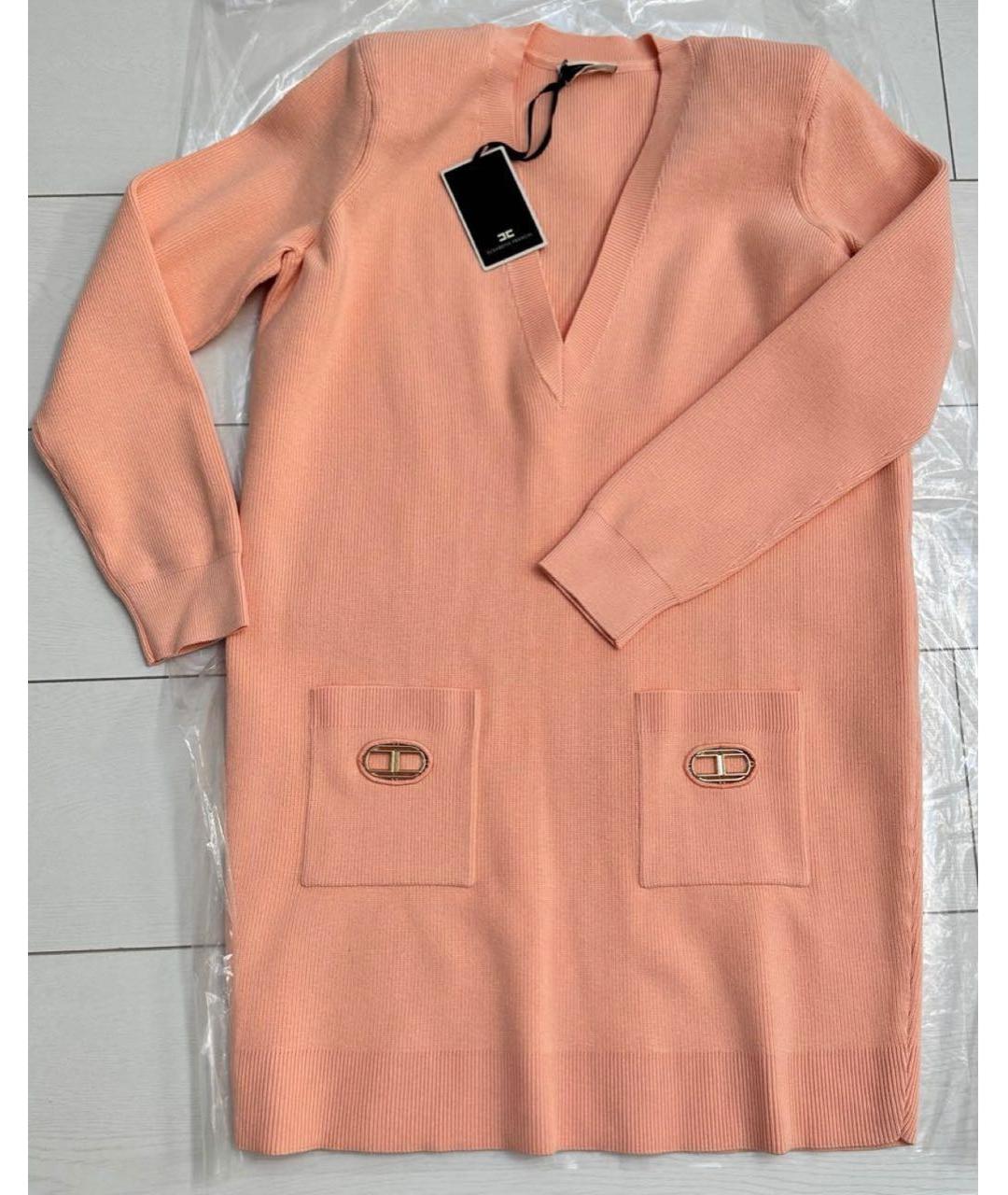 ELISABETTA FRANCHI Коралловое шерстяное повседневное платье, фото 5