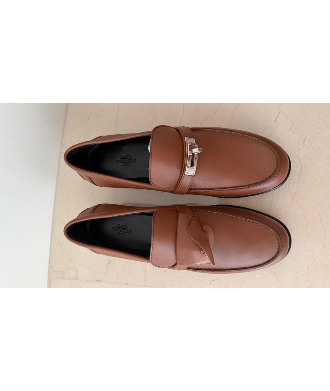 HERMES Коричневые кожаные лоферы, фото 2