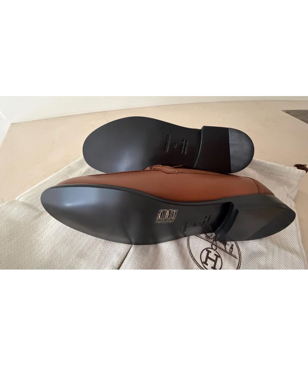 HERMES Коричневые кожаные лоферы, фото 5