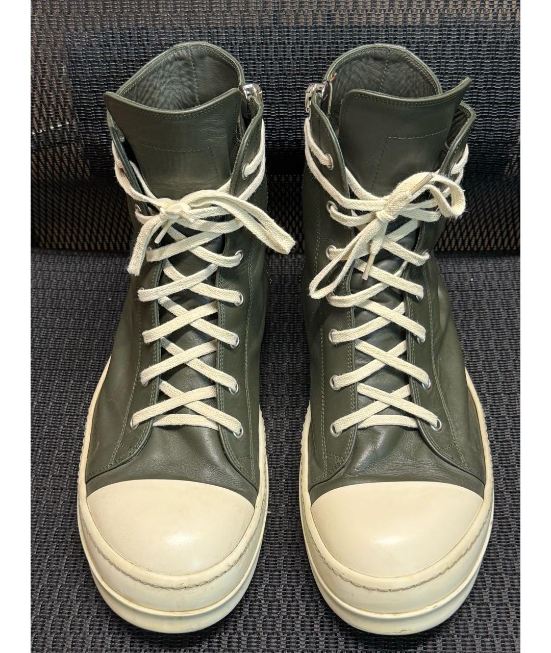 RICK OWENS Черные кожаные высокие кроссовки / кеды, фото 2