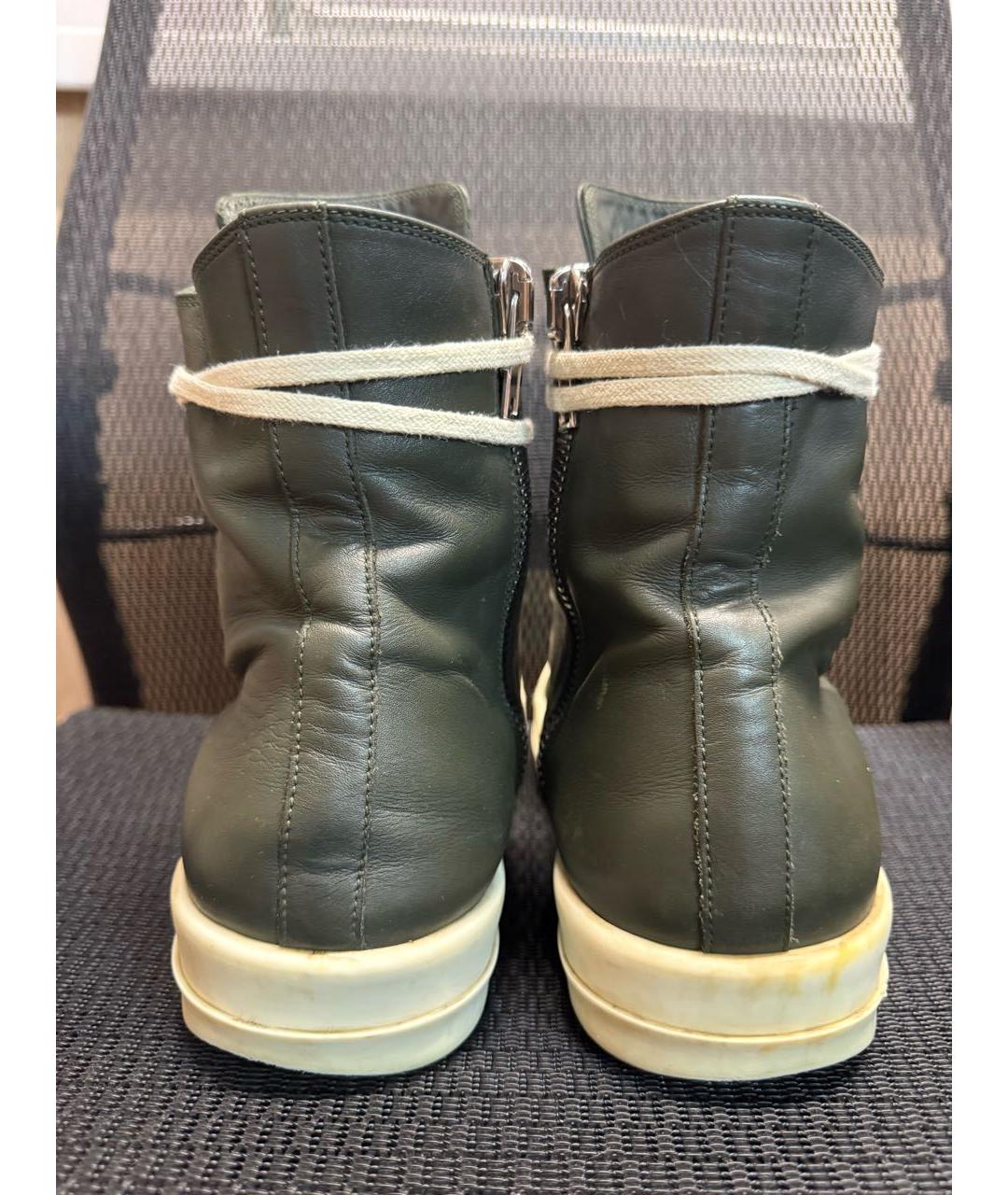 RICK OWENS Черные кожаные высокие кроссовки / кеды, фото 4