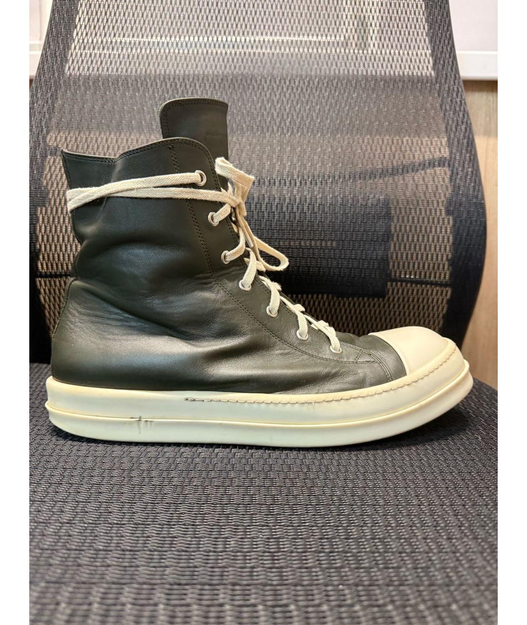 RICK OWENS Черные кожаные высокие кроссовки / кеды, фото 9