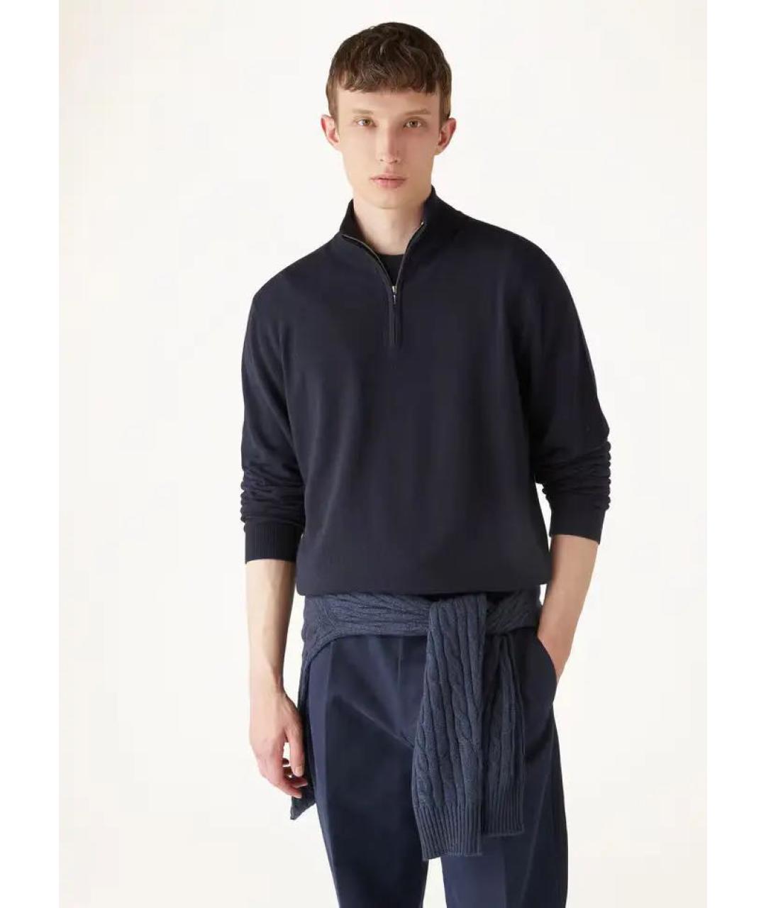 LORO PIANA Темно-синее поло с длинным рукавом, фото 6