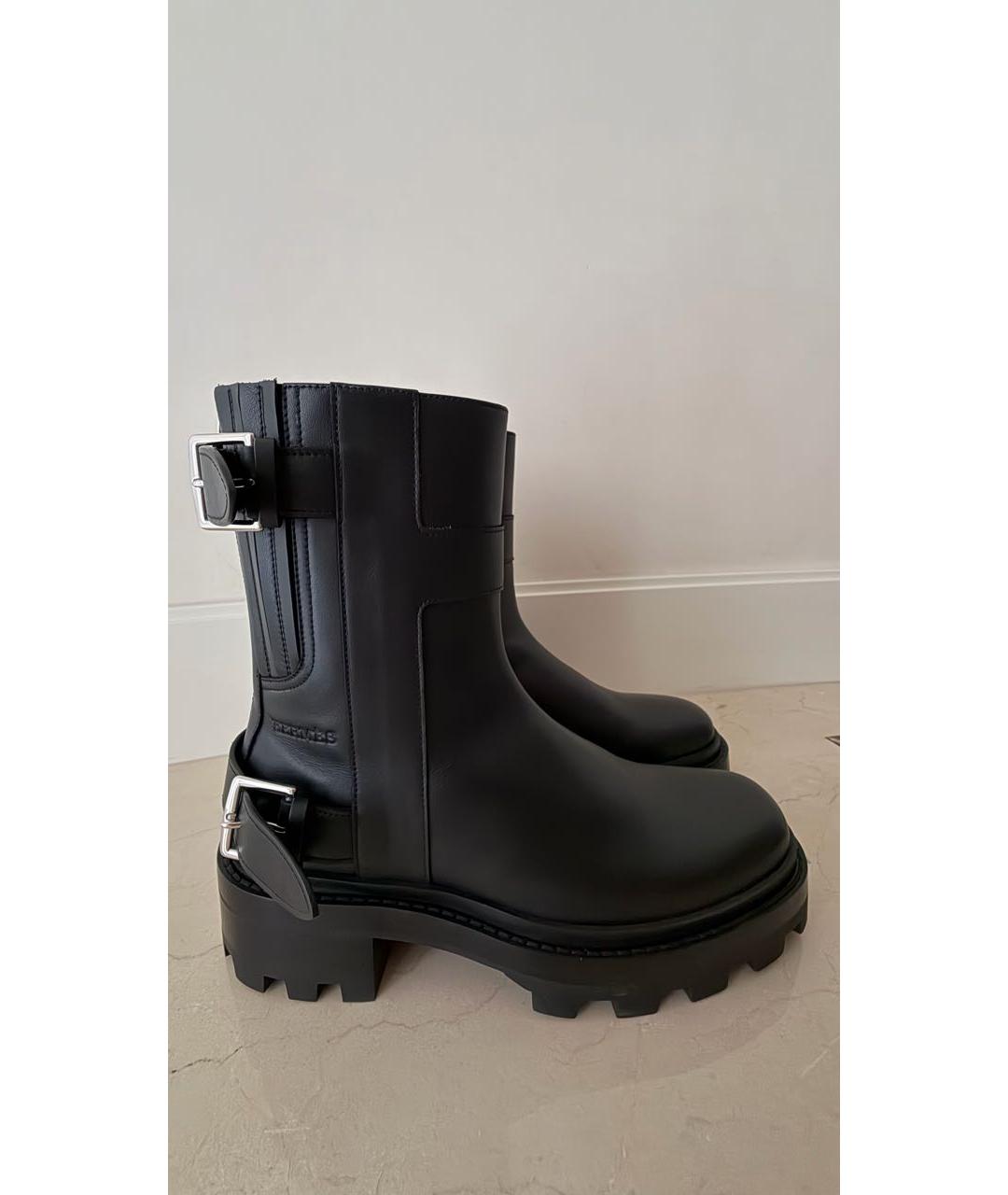 HERMES Черные кожаные полусапоги, фото 3