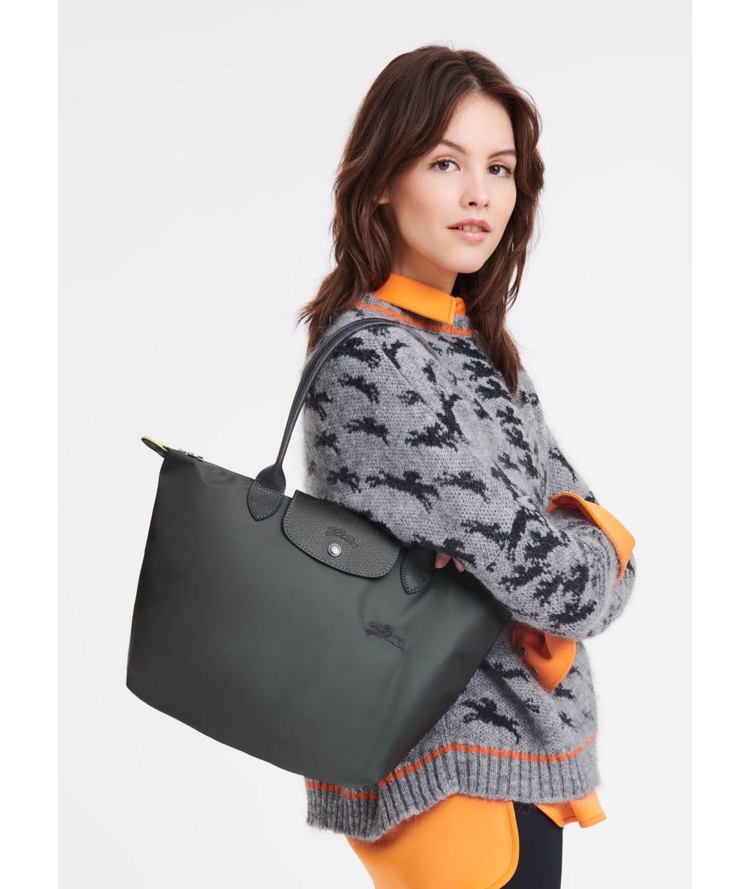 LONGCHAMP Серая кожаная сумка с короткими ручками, фото 5