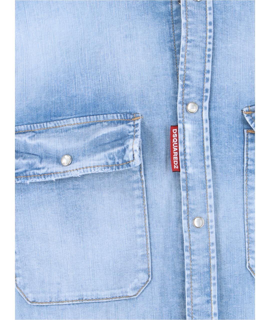 DSQUARED2 Синяя хлопковая кэжуал рубашка, фото 3