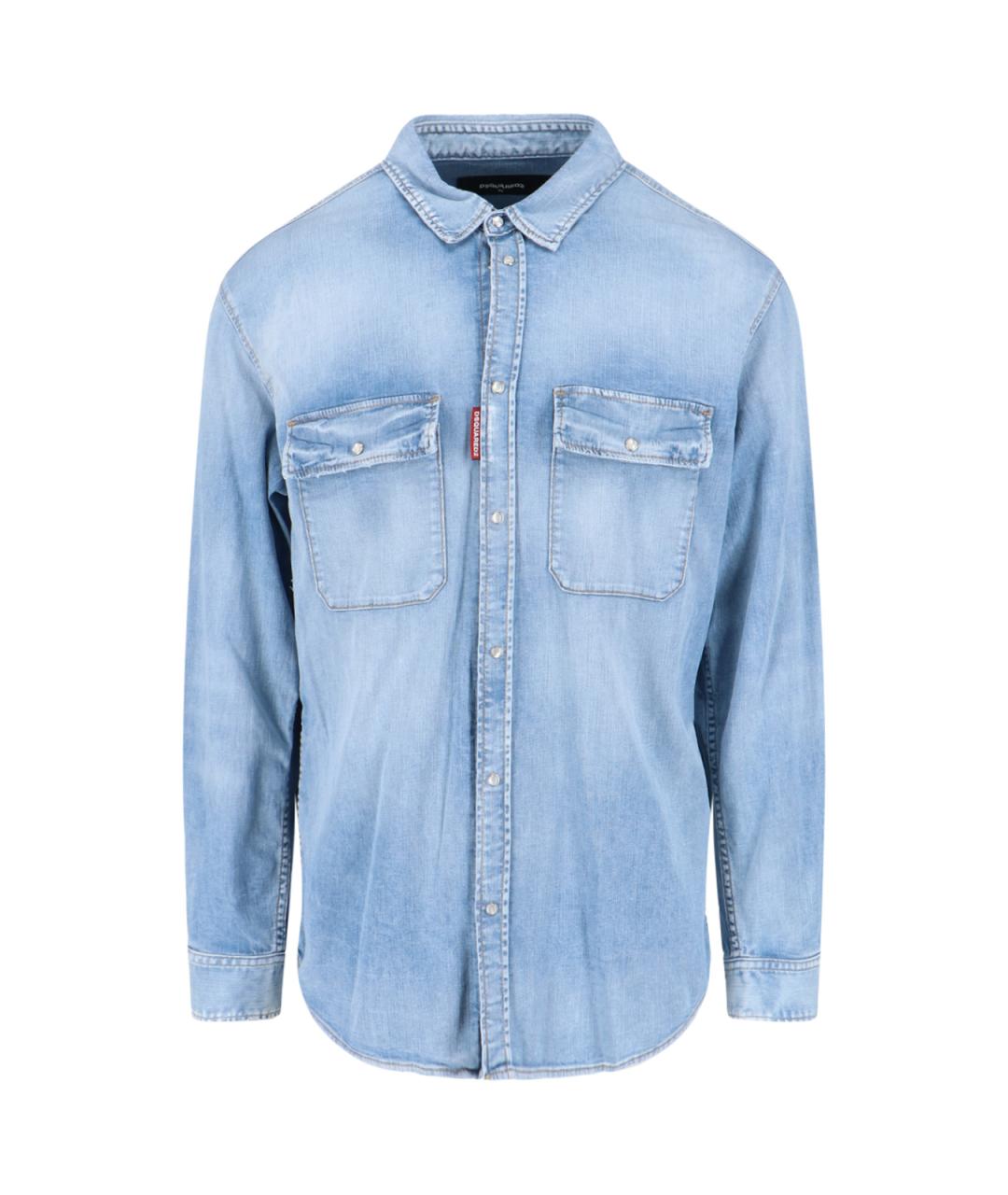 DSQUARED2 Синяя хлопковая кэжуал рубашка, фото 1