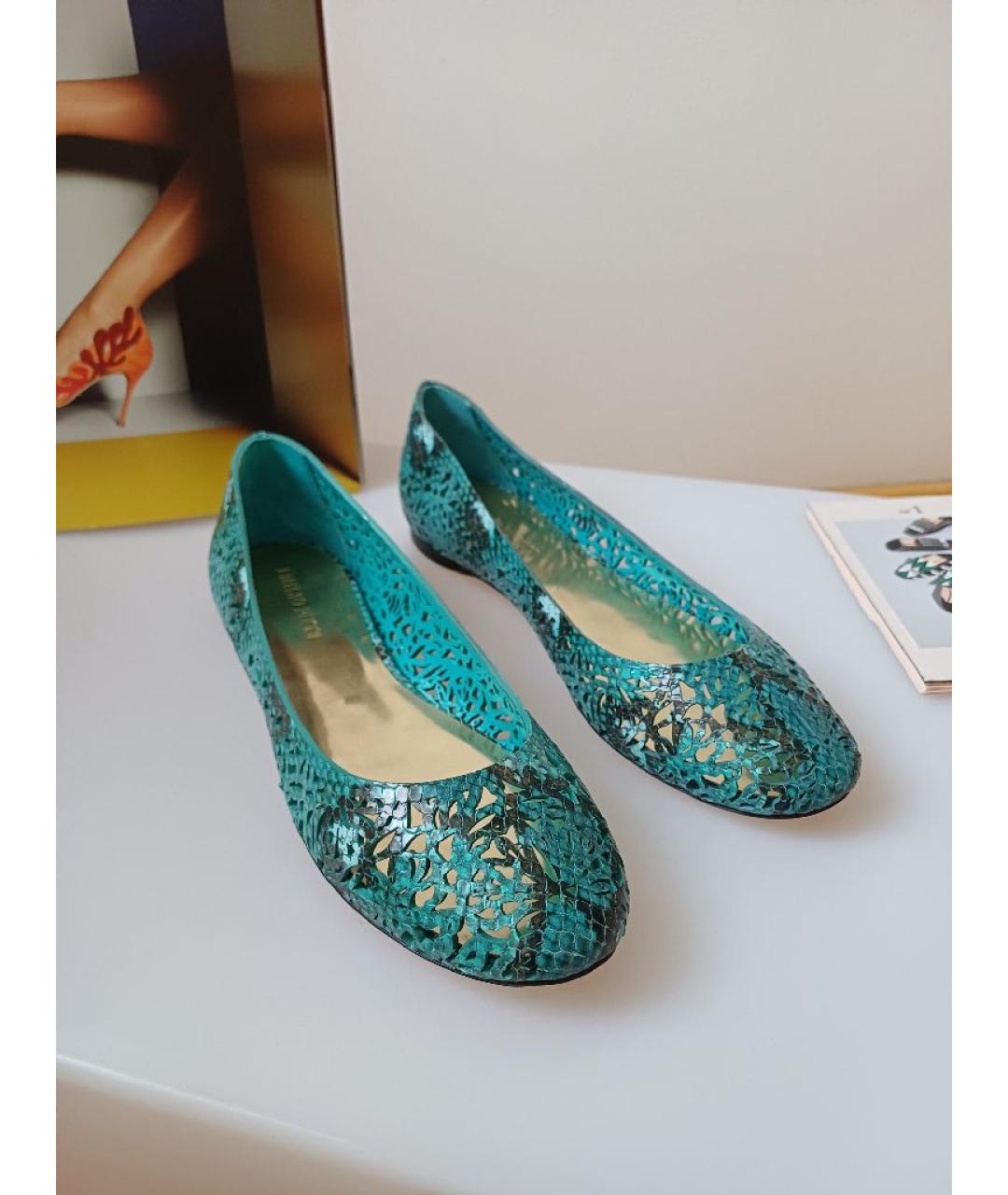EMILIO PUCCI Бирюзовые кожаные балетки, фото 4