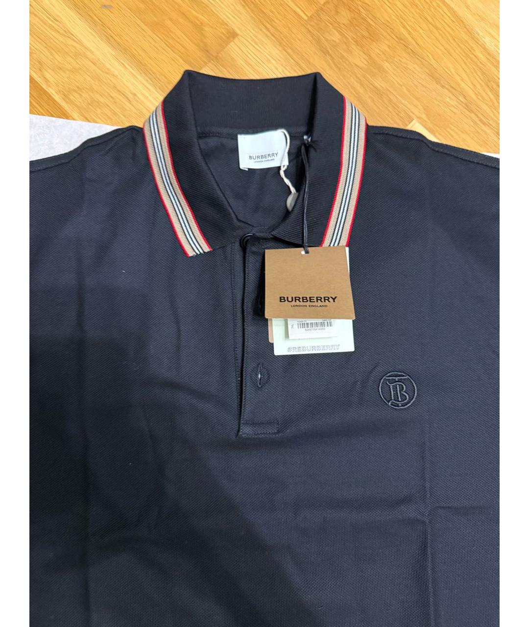 BURBERRY Черное хлопковое поло с коротким рукавом, фото 3