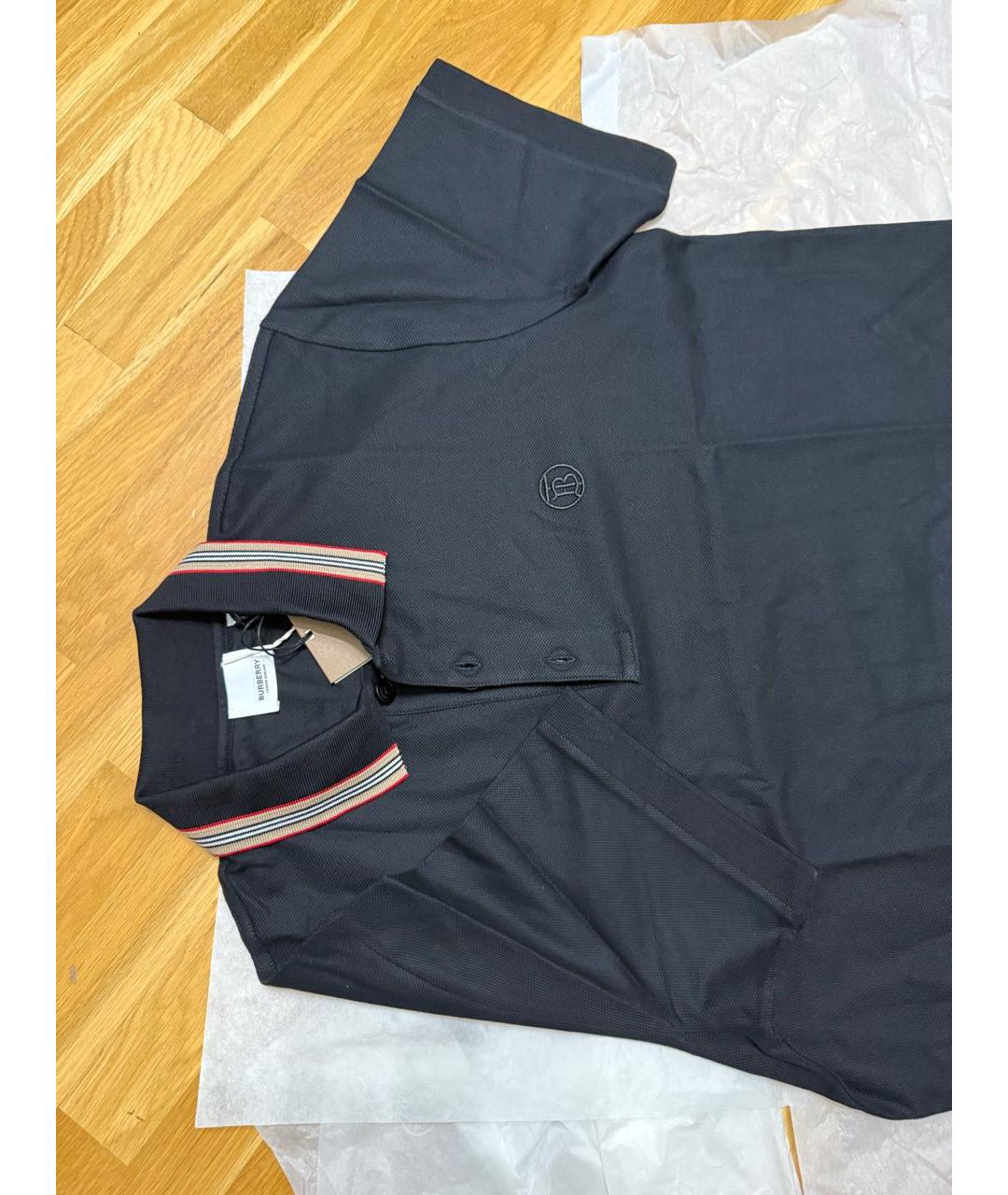 BURBERRY Черное хлопковое поло с коротким рукавом, фото 2