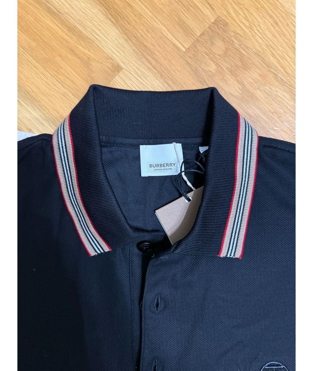 BURBERRY Черное хлопковое поло с коротким рукавом, фото 7