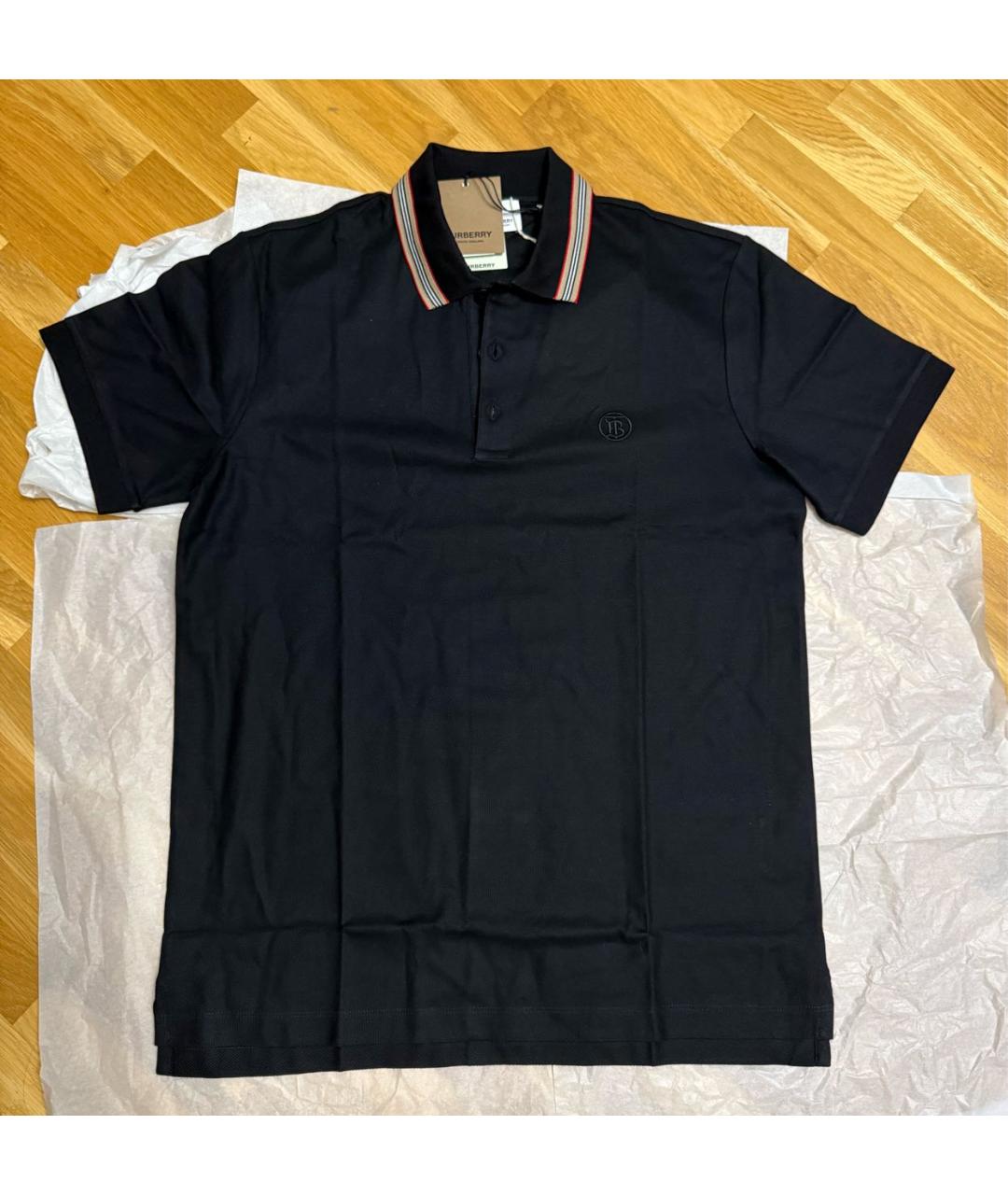 BURBERRY Черное хлопковое поло с коротким рукавом, фото 8