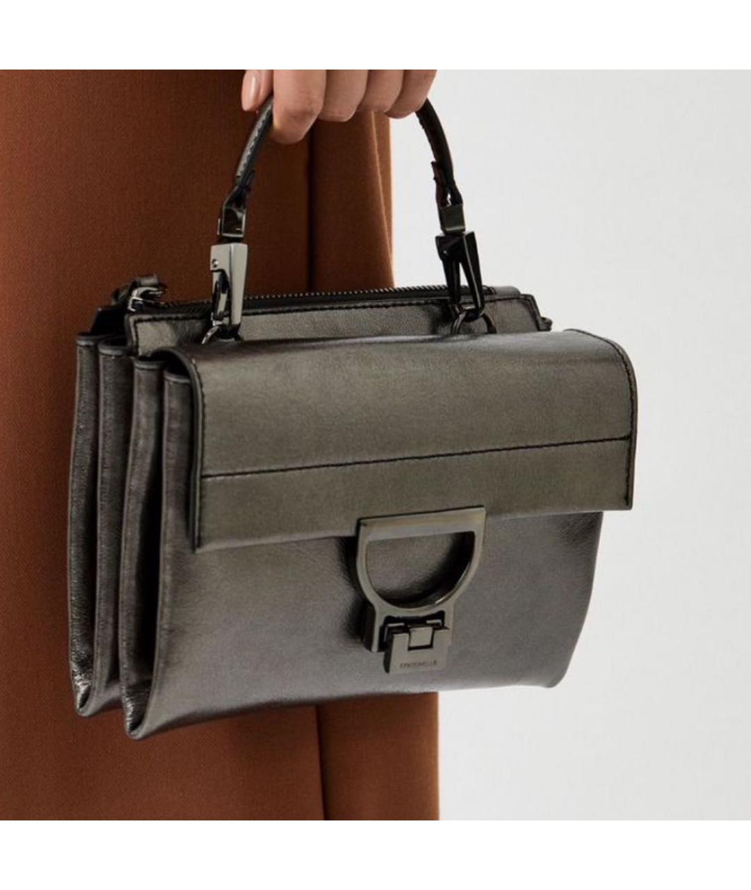 COCCINELLE Антрацитовая кожаная сумка с короткими ручками, фото 2