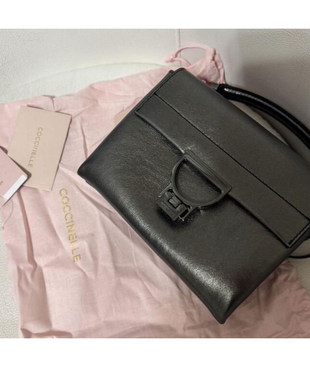 COCCINELLE Антрацитовая кожаная сумка с короткими ручками, фото 6