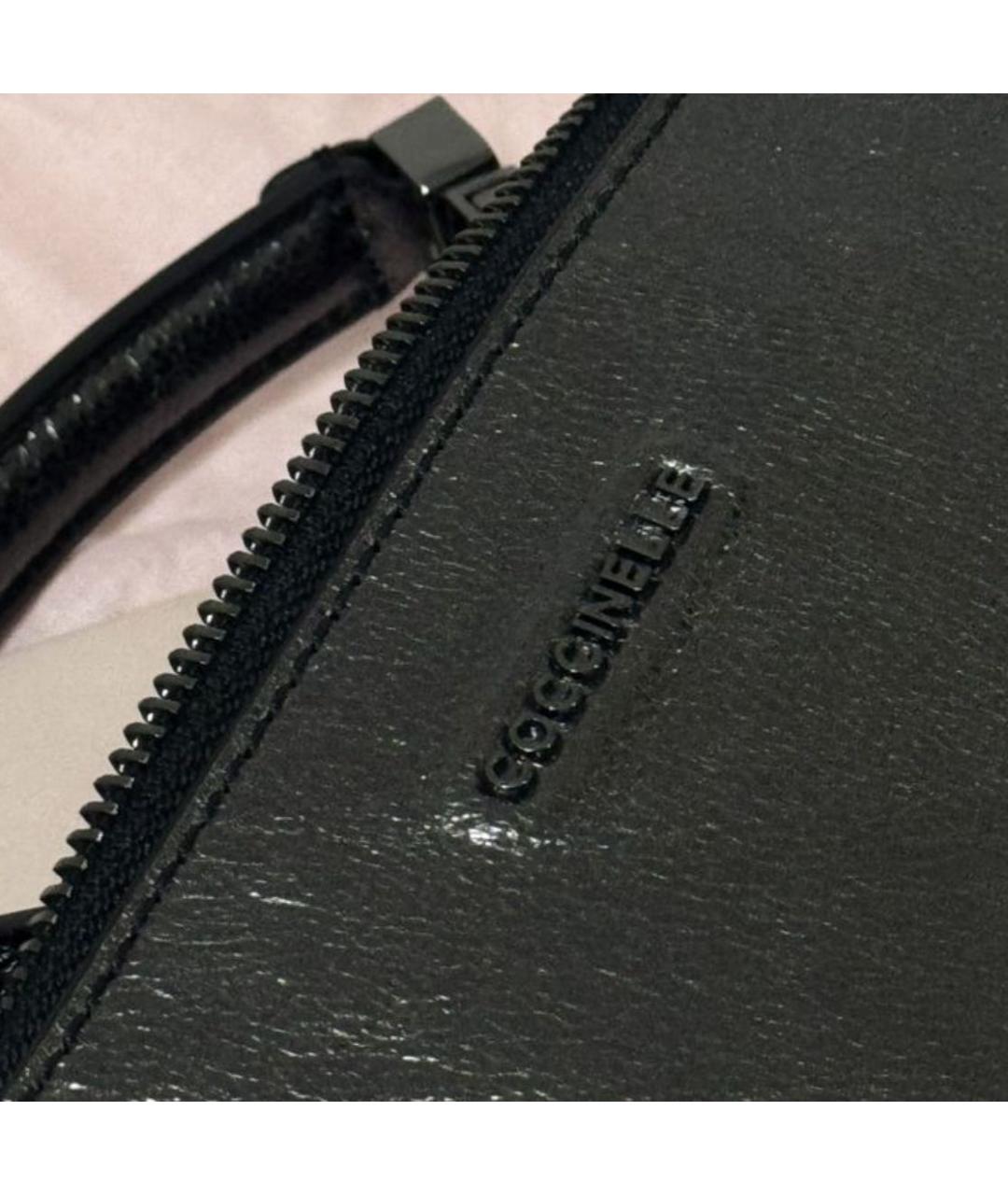 COCCINELLE Антрацитовая кожаная сумка с короткими ручками, фото 5