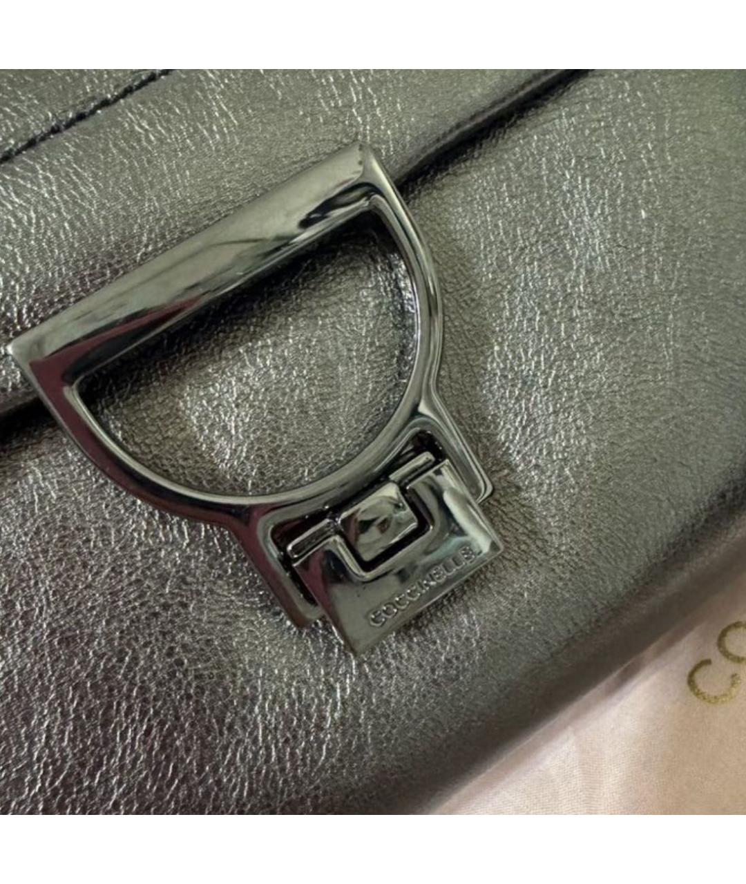 COCCINELLE Антрацитовая кожаная сумка с короткими ручками, фото 7