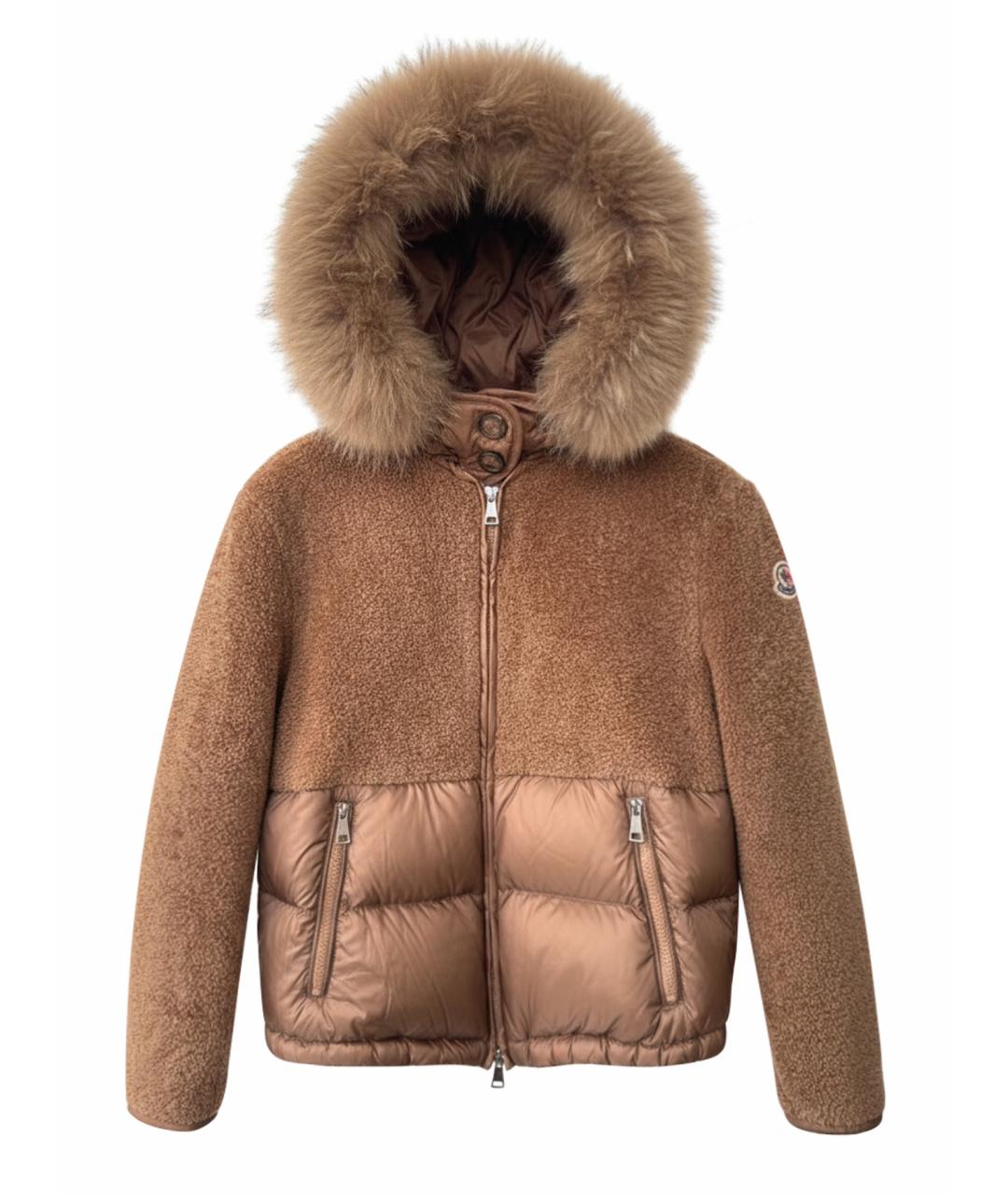 MONCLER Коричневый полиэстеровый пуховик, фото 1