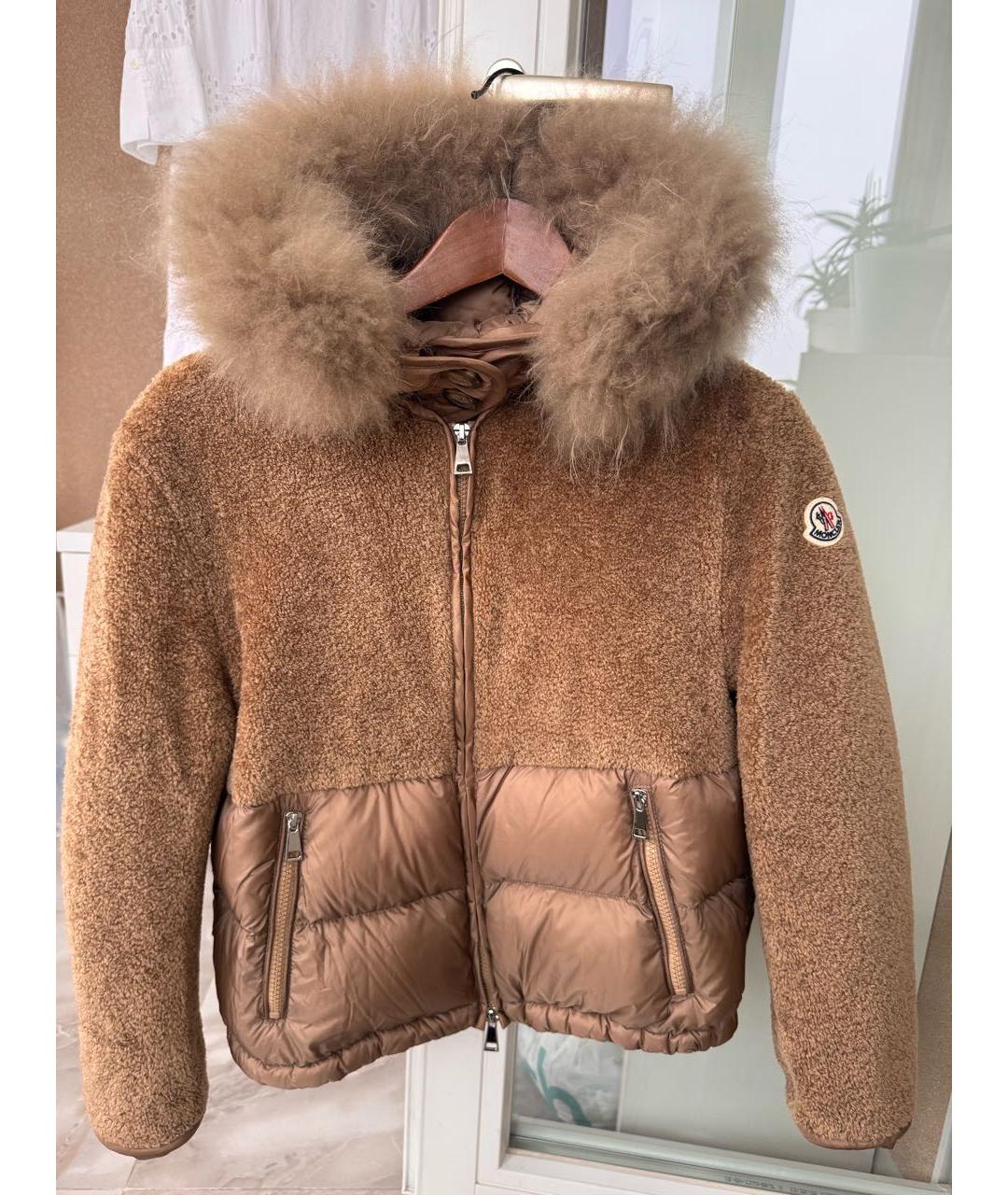 MONCLER Коричневый полиэстеровый пуховик, фото 6