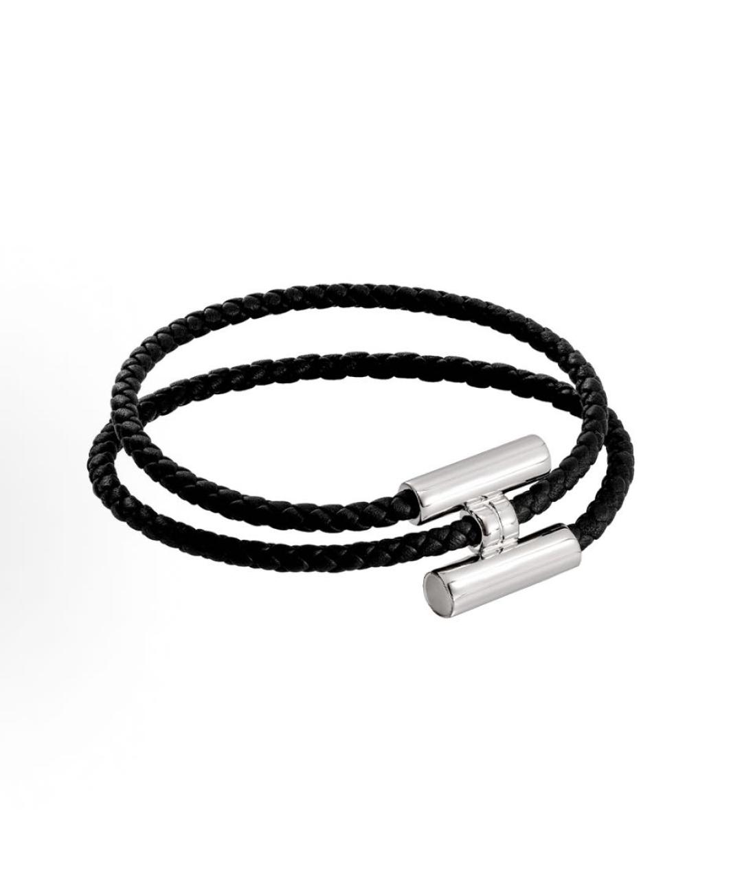 HERMES Черный кожаный браслет, фото 4