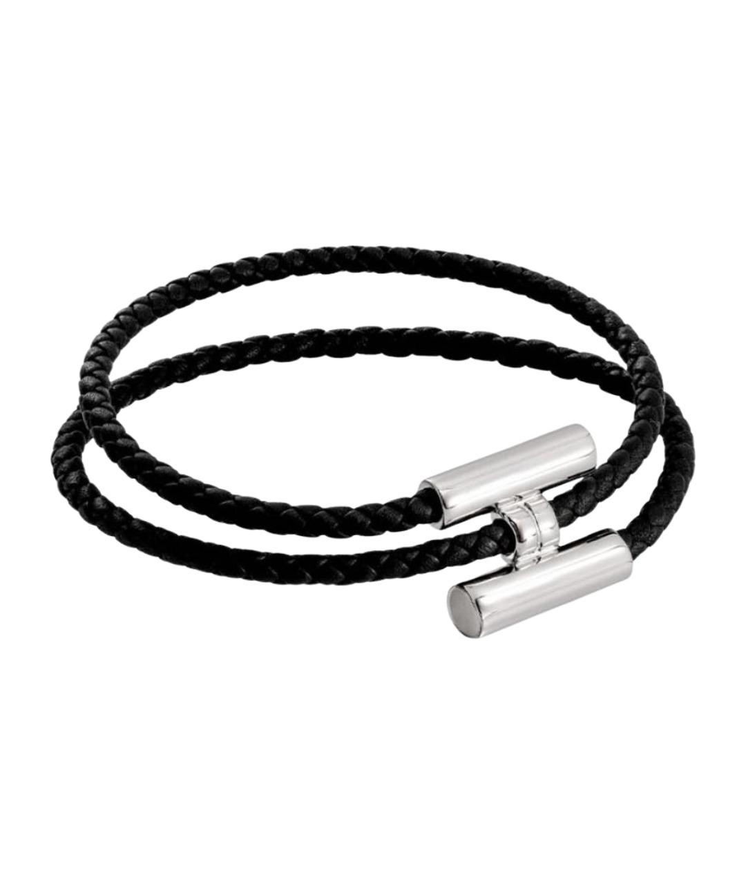 HERMES Черный кожаный браслет, фото 1