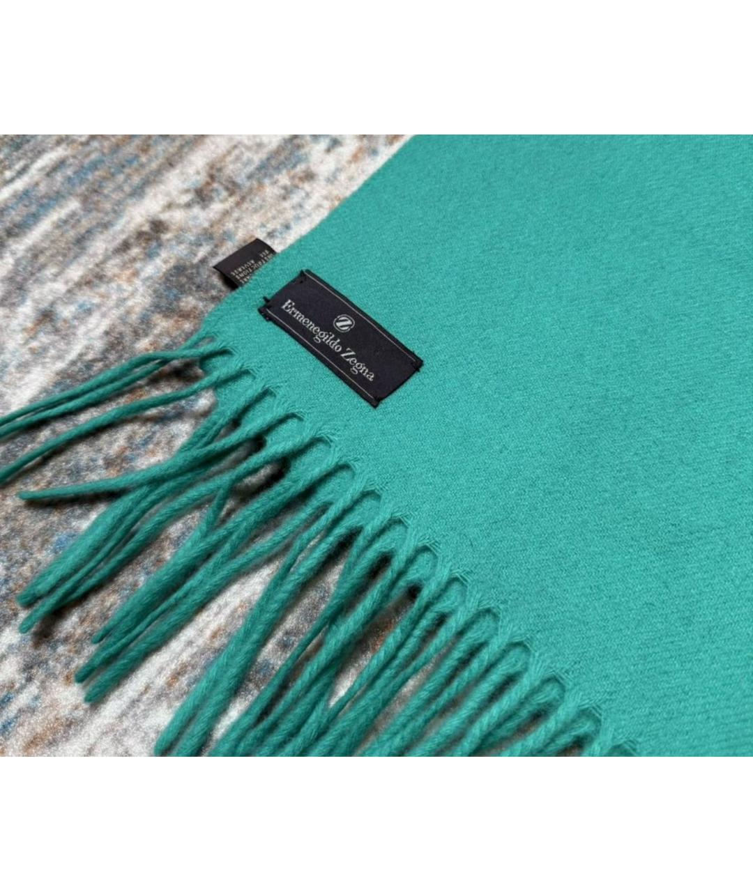 ERMENEGILDO ZEGNA XXX Бирюзовый шерстяной шарф, фото 3