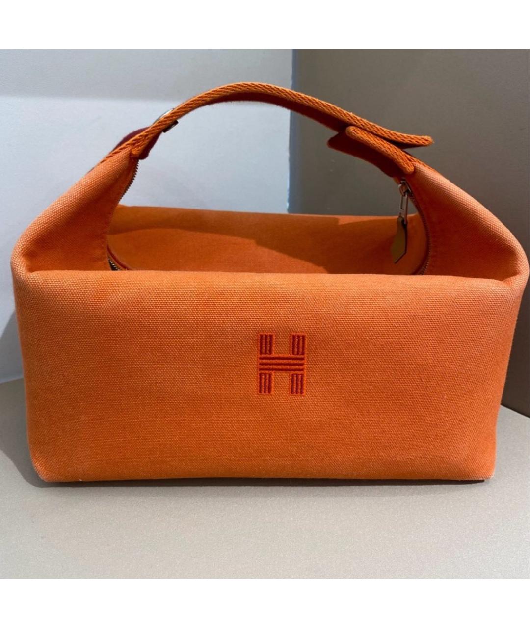 HERMES Оранжевая тканевая косметичка, фото 2
