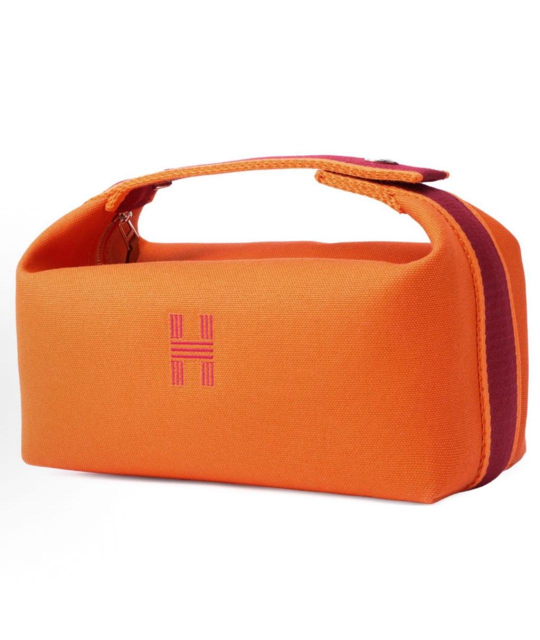 HERMES Оранжевая тканевая косметичка, фото 3