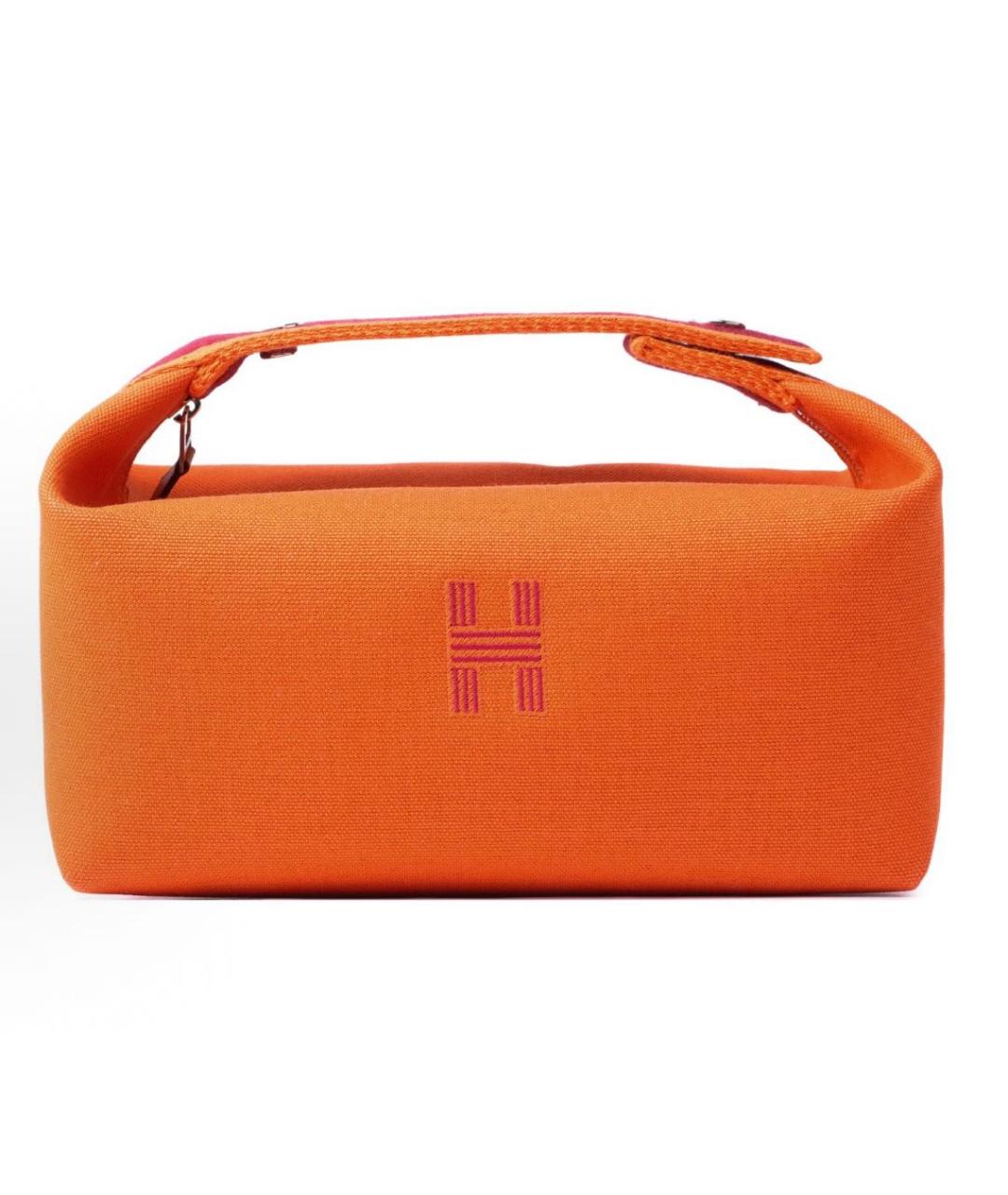 HERMES Оранжевая тканевая косметичка, фото 4