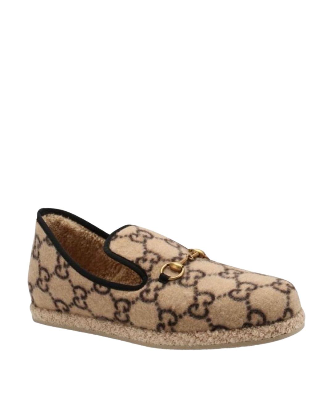 GUCCI Бежевые текстильные лоферы, фото 1