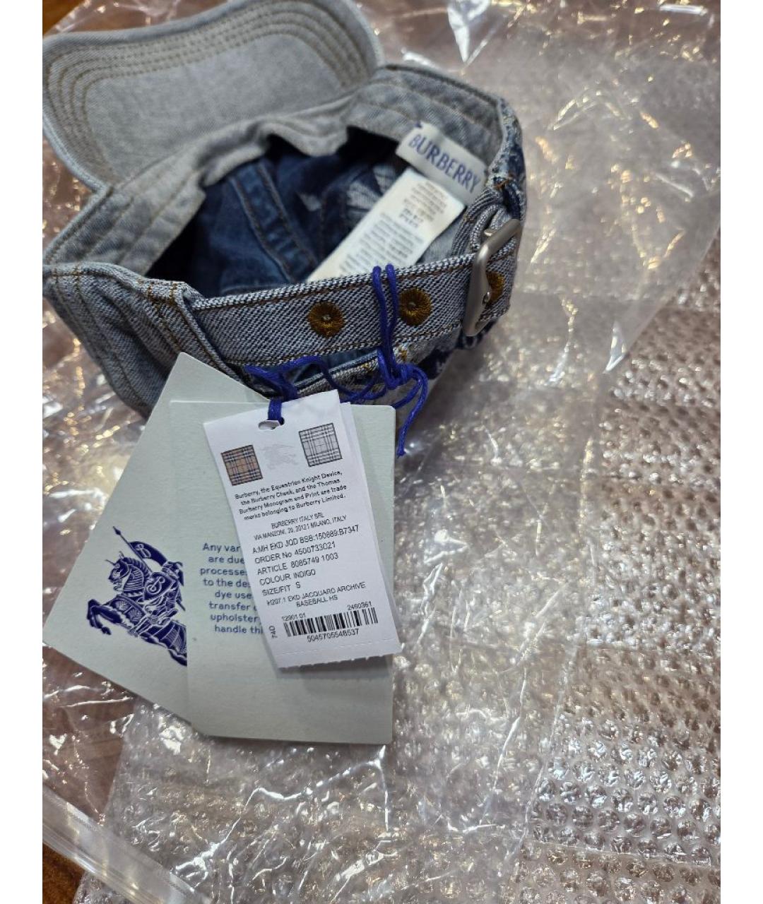 BURBERRY Голубая хлопковая кепка/бейсболка, фото 5