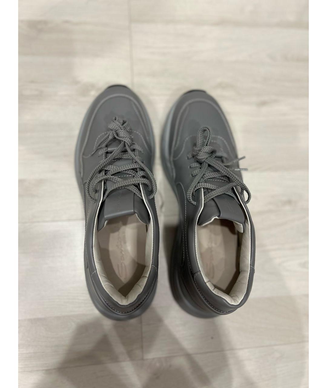 SANTONI Серые кожаные низкие кроссовки / кеды, фото 3