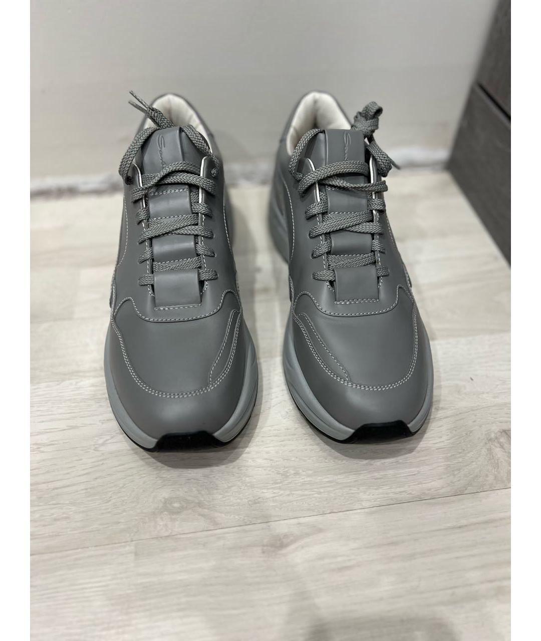 SANTONI Серые кожаные низкие кроссовки / кеды, фото 2