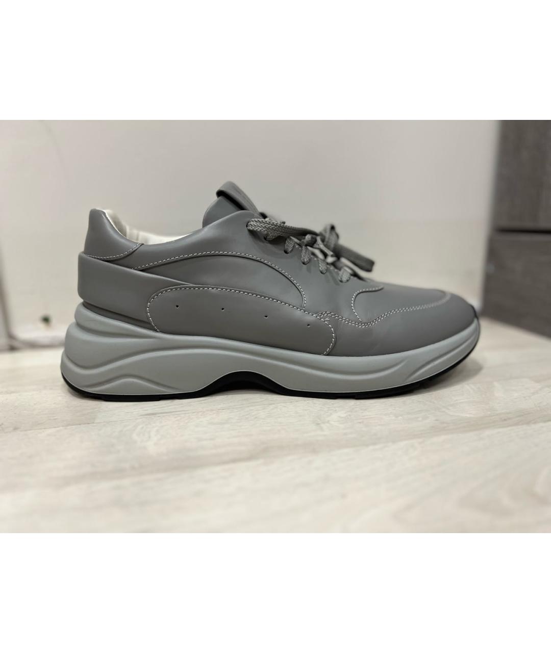 SANTONI Серые кожаные низкие кроссовки / кеды, фото 6