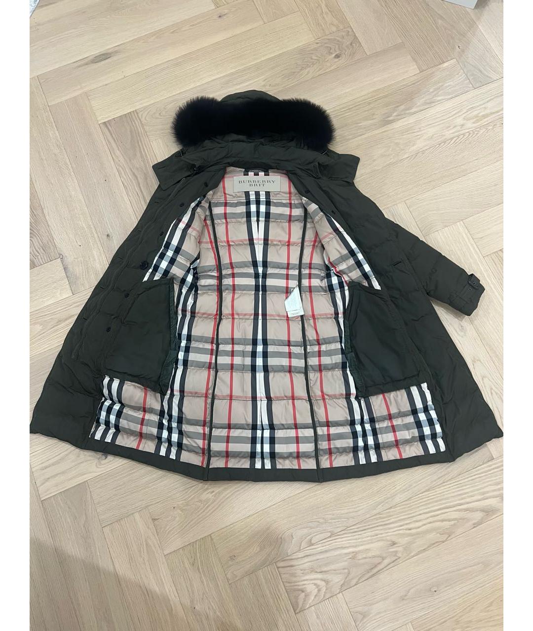 BURBERRY Зеленый полиэстеровый пуховик, фото 3
